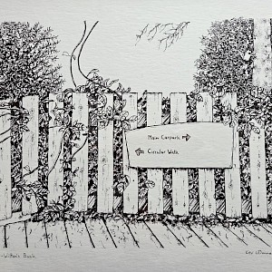Ōtari-Wilton’s Bush, tecomanthe and sign, by Kev O’Donnell.